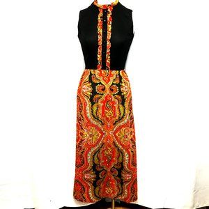 Bayberry Vintage 70’s Colorful Long Paisley Maxi Dress